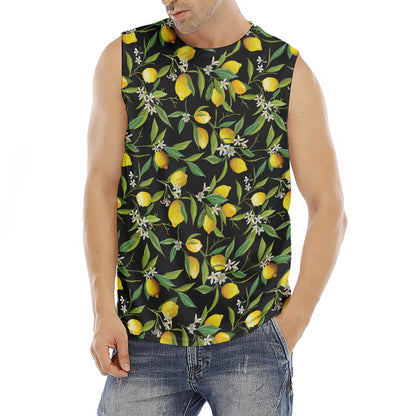 Lemon And Flower Pattern Print Men's Fitness Tank Top
