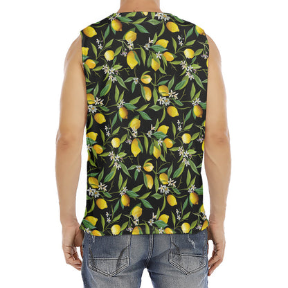 Lemon And Flower Pattern Print Men's Fitness Tank Top