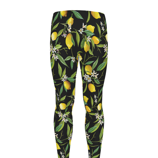 Lemon And Flower Pattern Print Men's leggings