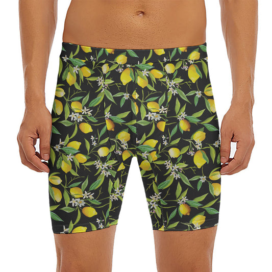 Lemon And Flower Pattern Print Men's Long Boxer Briefs