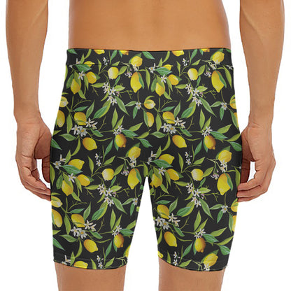 Lemon And Flower Pattern Print Men's Long Boxer Briefs