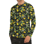 Lemon And Flower Pattern Print Men's Long Sleeve Rash Guard