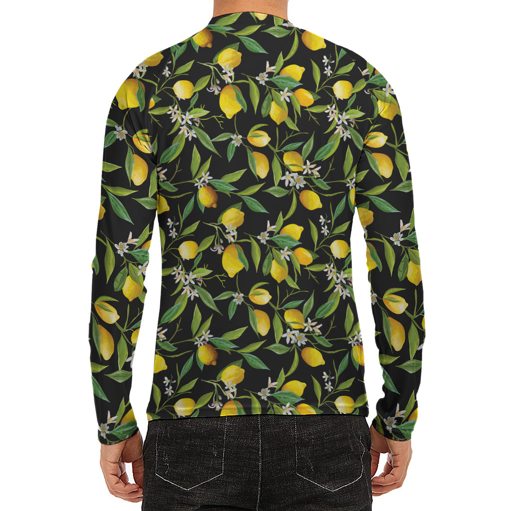 Lemon And Flower Pattern Print Men's Long Sleeve Rash Guard