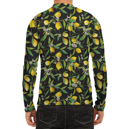 Lemon And Flower Pattern Print Men's Long Sleeve Rash Guard