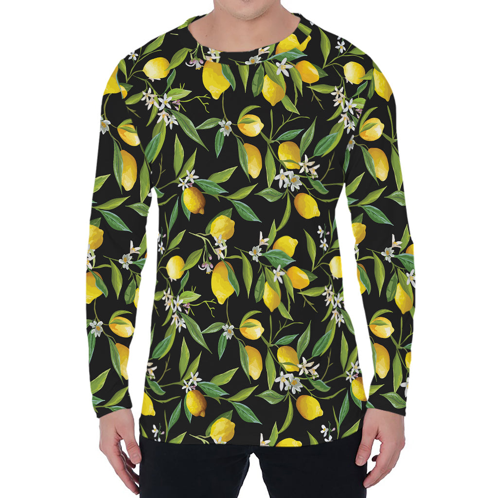 Lemon And Flower Pattern Print Men's Long Sleeve T-Shirt