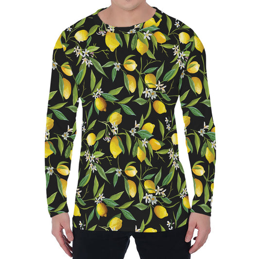 Lemon And Flower Pattern Print Men's Long Sleeve T-Shirt