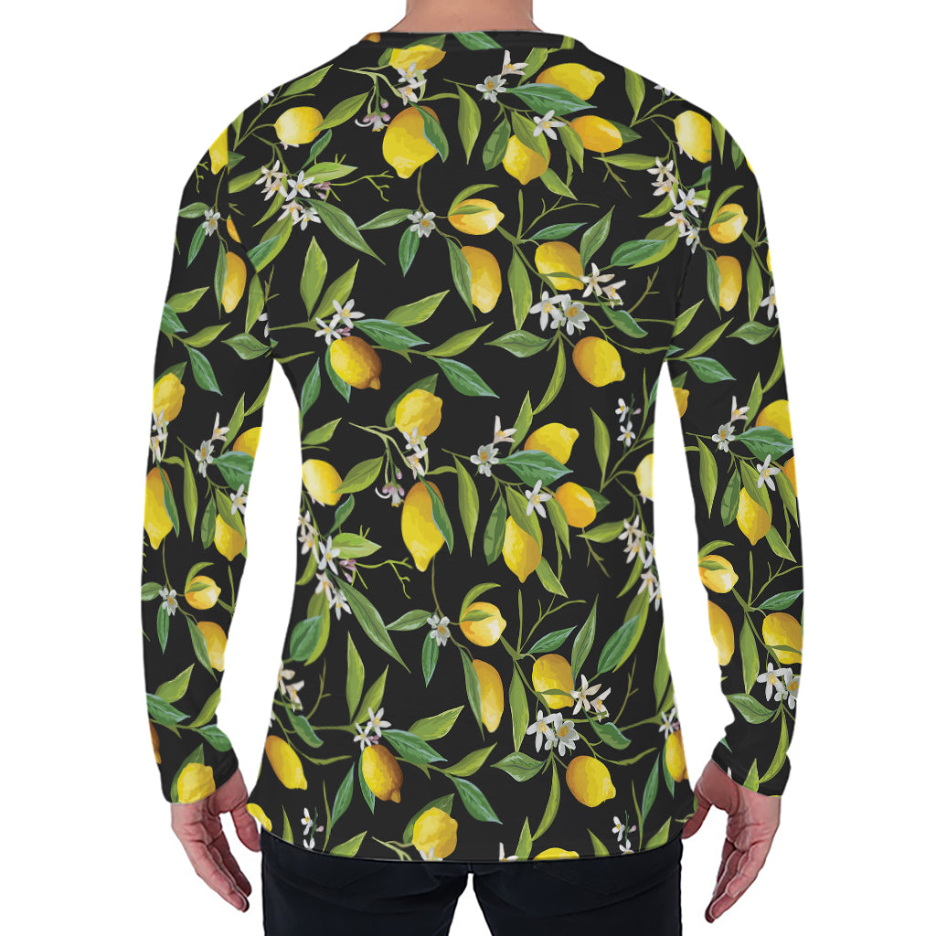 Lemon And Flower Pattern Print Men's Long Sleeve T-Shirt