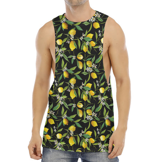 Lemon And Flower Pattern Print Men's Muscle Tank Top