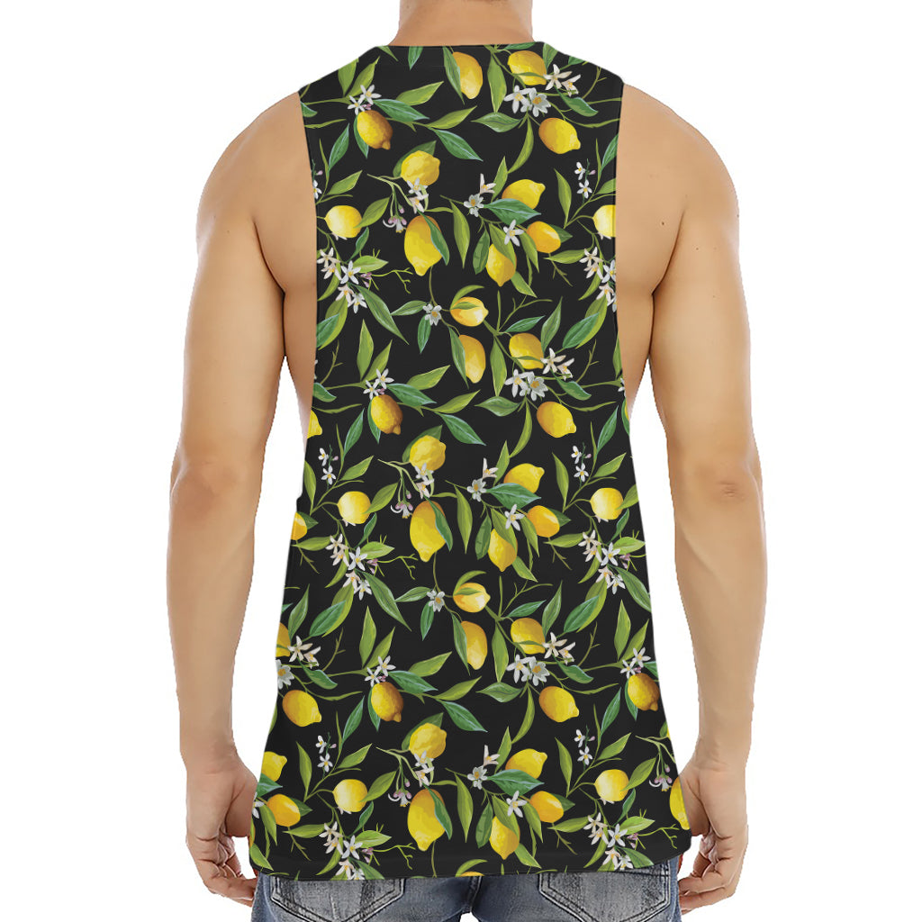 Lemon And Flower Pattern Print Men's Muscle Tank Top