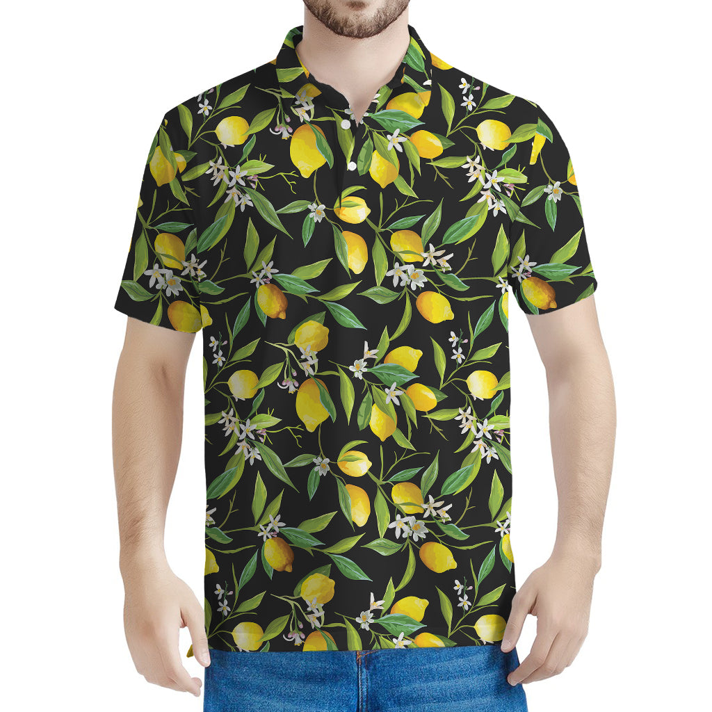 Lemon And Flower Pattern Print Men's Polo Shirt