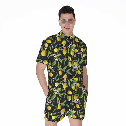 Lemon And Flower Pattern Print Men's Rompers