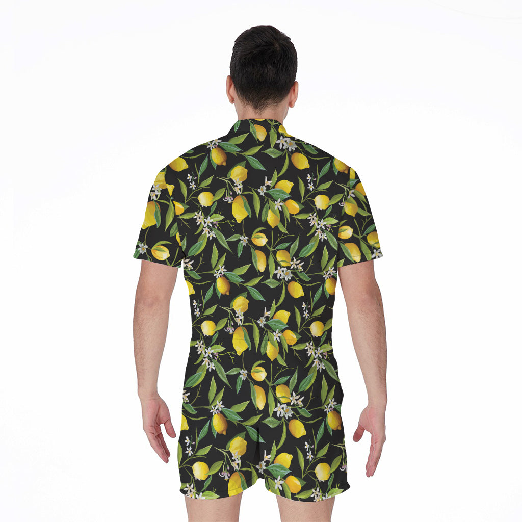 Lemon And Flower Pattern Print Men's Rompers