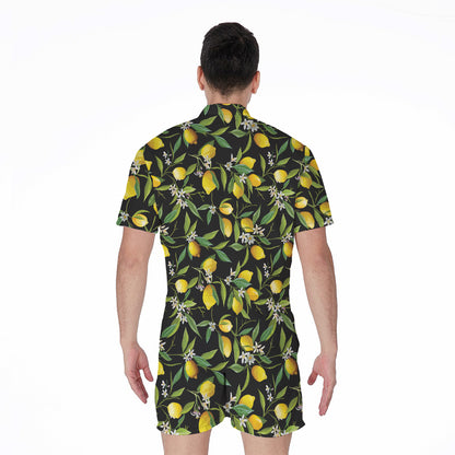 Lemon And Flower Pattern Print Men's Rompers