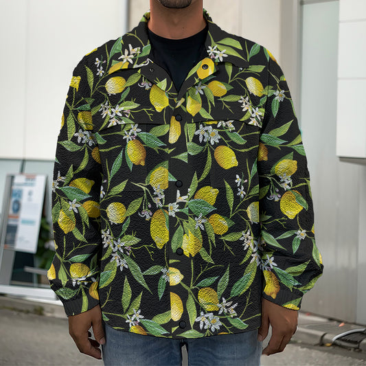 Lemon And Flower Pattern Print Men's Shirt Jacket