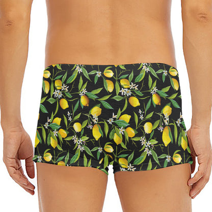 Lemon And Flower Pattern Print Men's Short Boxer Briefs