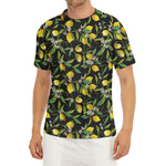 Lemon And Flower Pattern Print Men's Short Sleeve Rash Guard