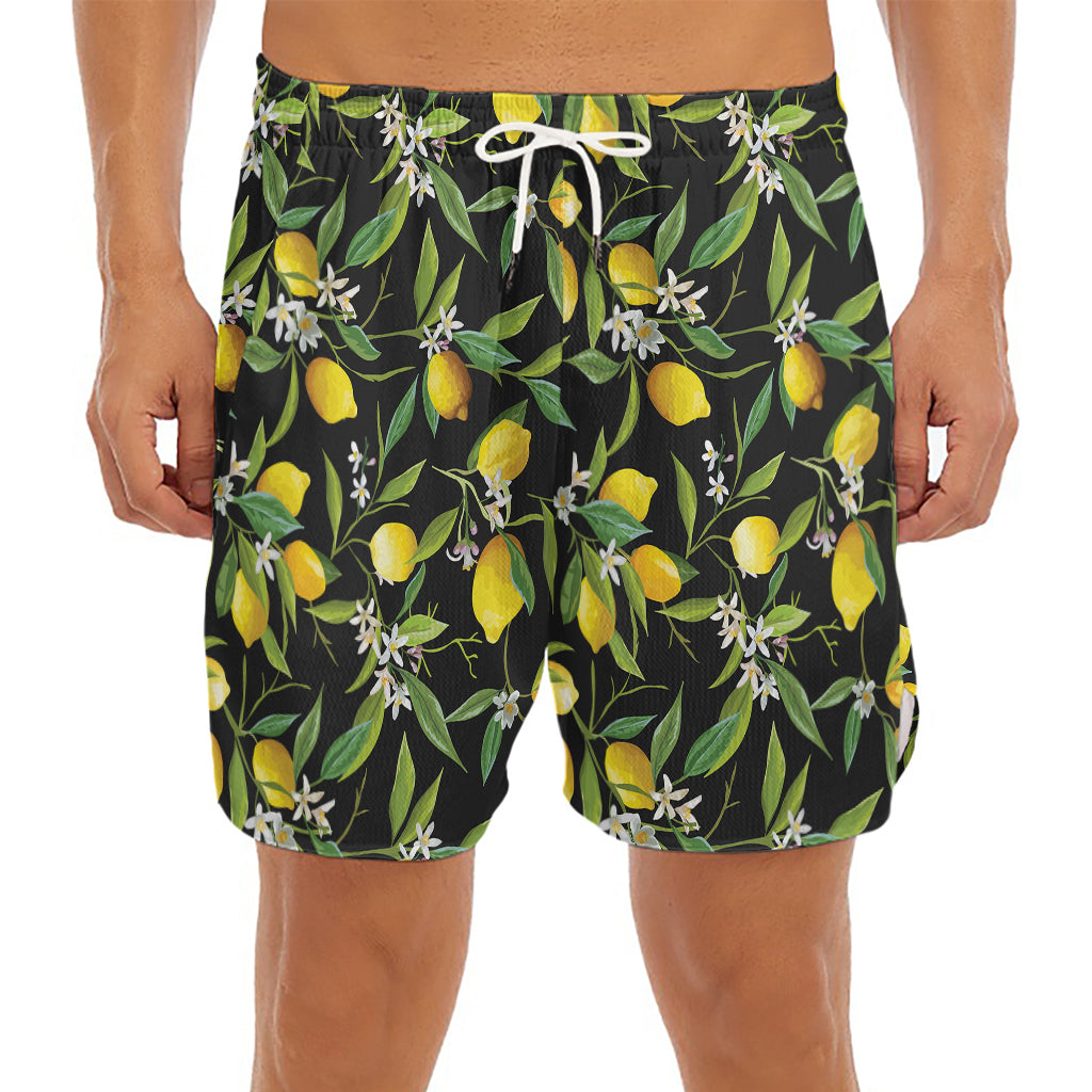 Lemon And Flower Pattern Print Men's Split Running Shorts