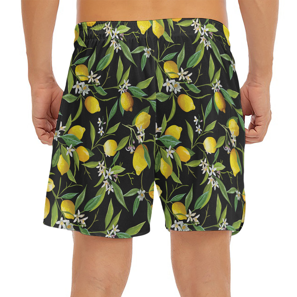 Lemon And Flower Pattern Print Men's Split Running Shorts