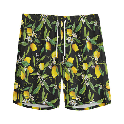 Lemon And Flower Pattern Print Men's Sports Shorts