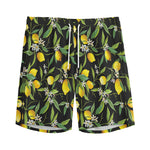 Lemon And Flower Pattern Print Men's Sports Shorts