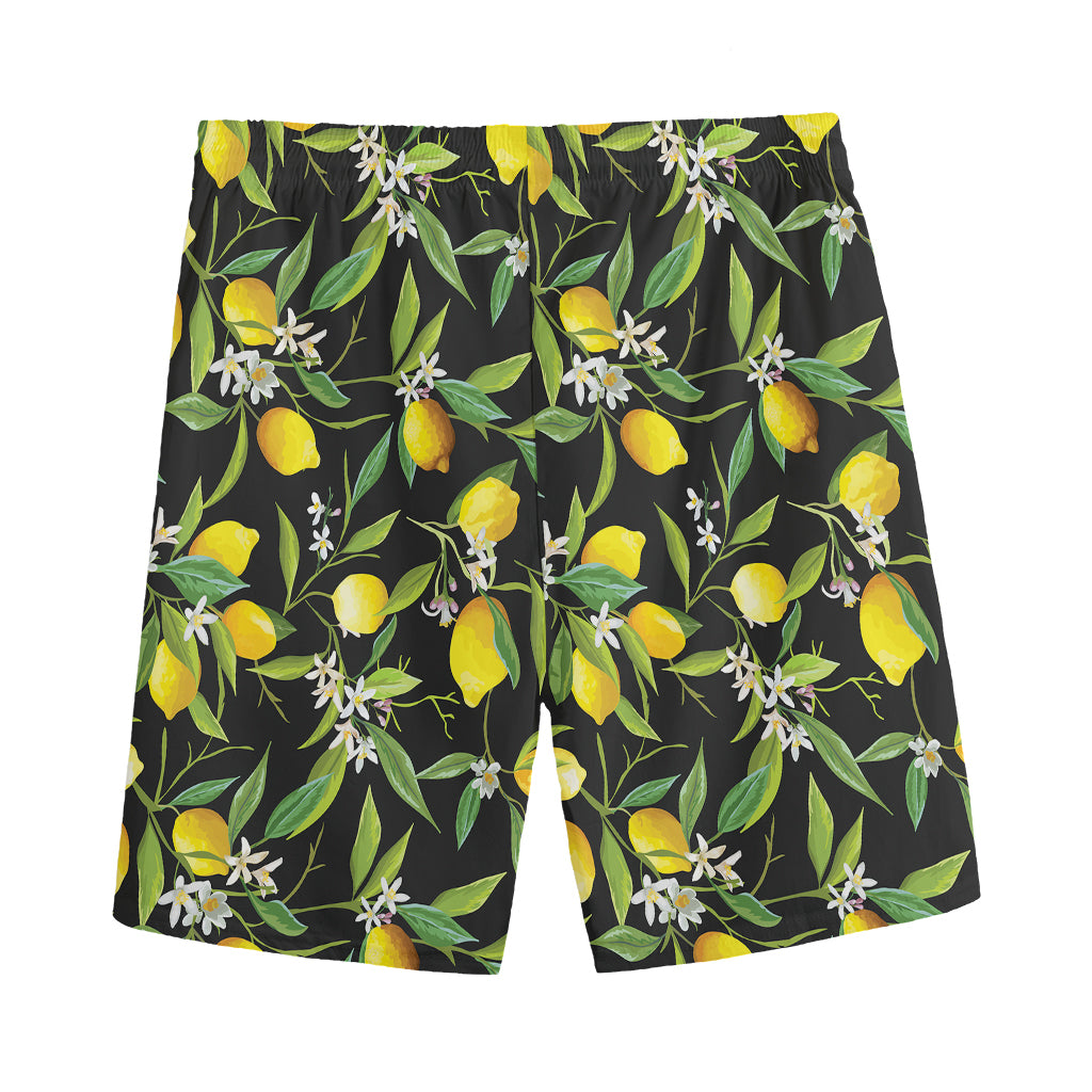 Lemon And Flower Pattern Print Men's Sports Shorts