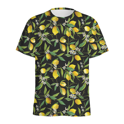 Lemon And Flower Pattern Print Men's Sports T-Shirt
