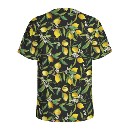 Lemon And Flower Pattern Print Men's Sports T-Shirt