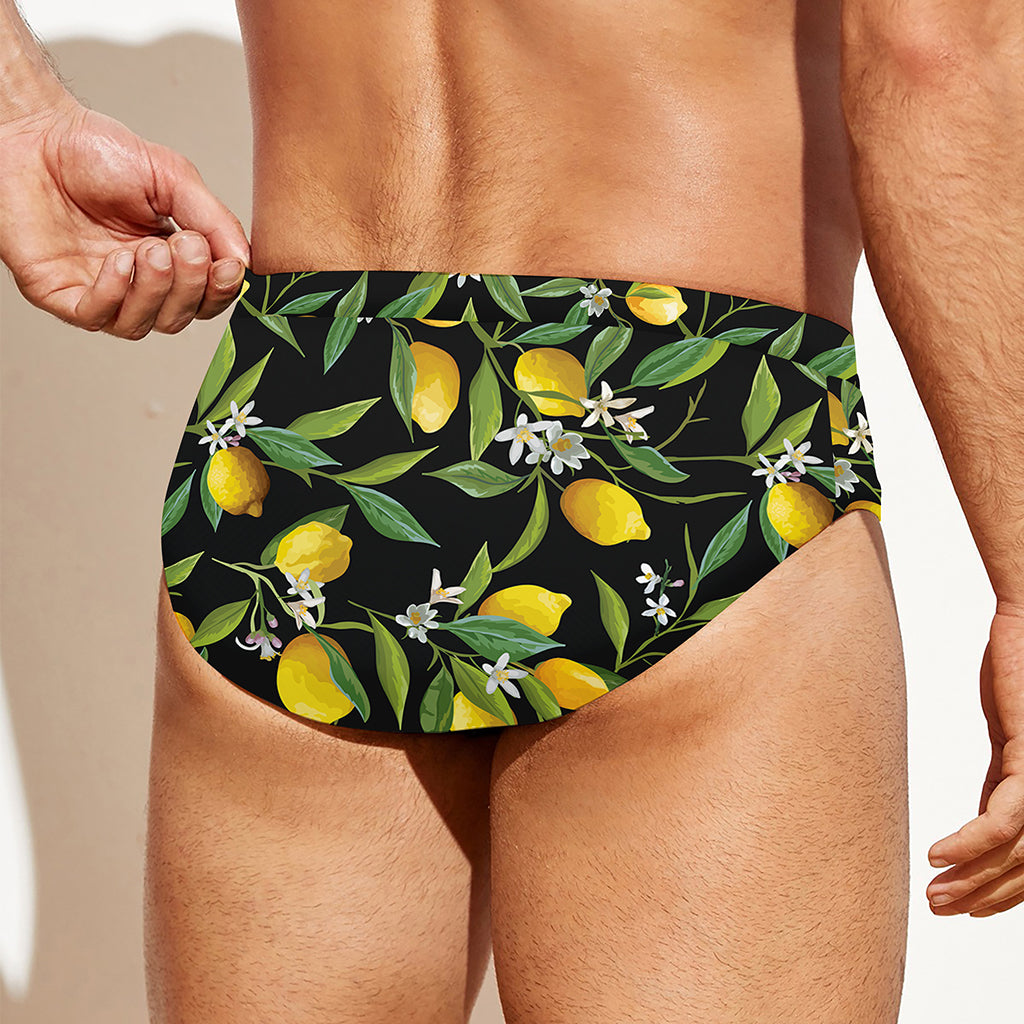 Lemon And Flower Pattern Print Men's Swim Briefs