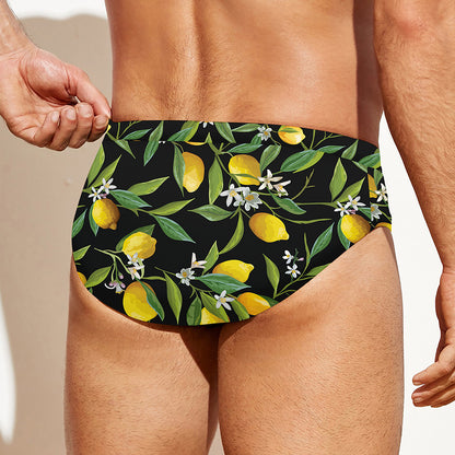 Lemon And Flower Pattern Print Men's Swim Briefs