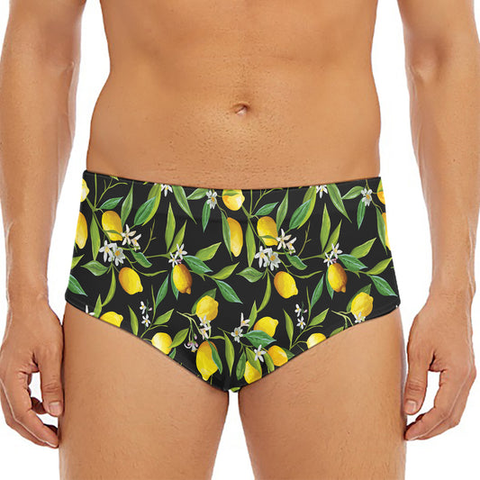 Lemon And Flower Pattern Print Men's Triangle Swim Briefs