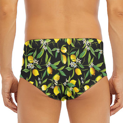 Lemon And Flower Pattern Print Men's Triangle Swim Briefs