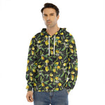Lemon And Flower Pattern Print Men's Velvet Pullover Hoodie