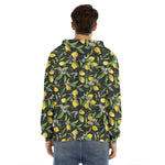 Lemon And Flower Pattern Print Men's Velvet Pullover Hoodie