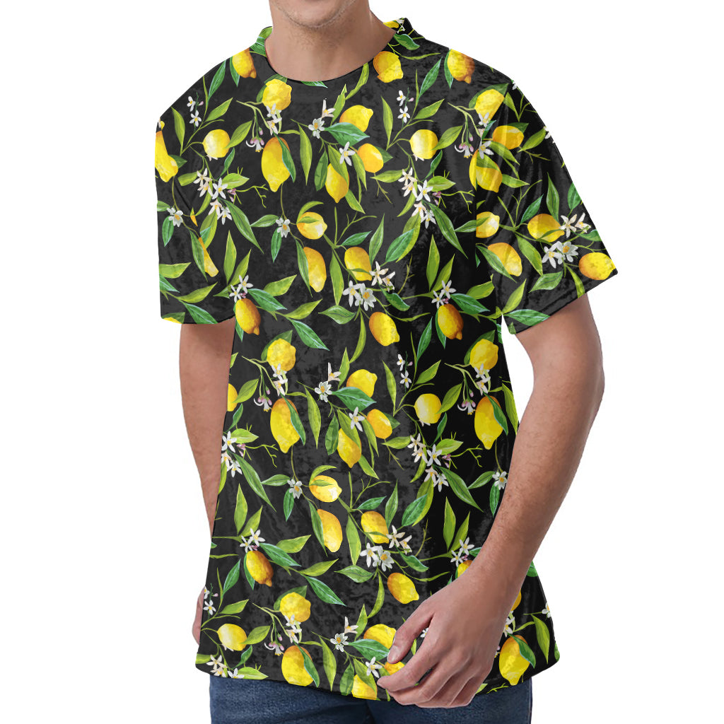Lemon And Flower Pattern Print Men's Velvet T-Shirt