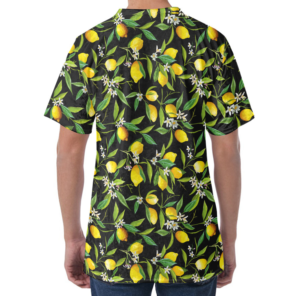Lemon And Flower Pattern Print Men's Velvet T-Shirt