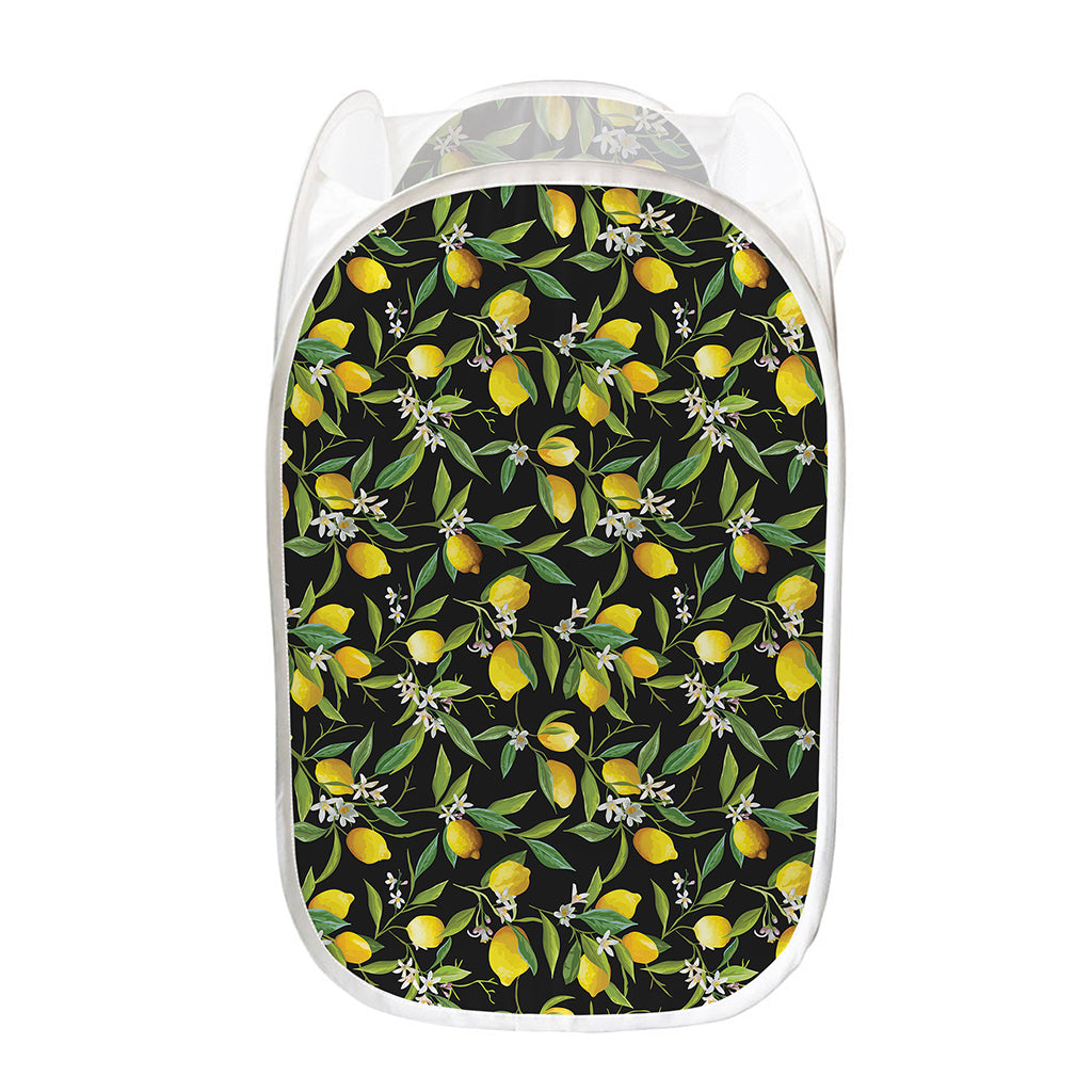 Lemon And Flower Pattern Print Mesh Laundry Hamper