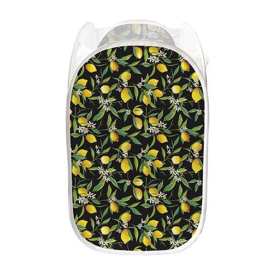 Lemon And Flower Pattern Print Mesh Laundry Hamper