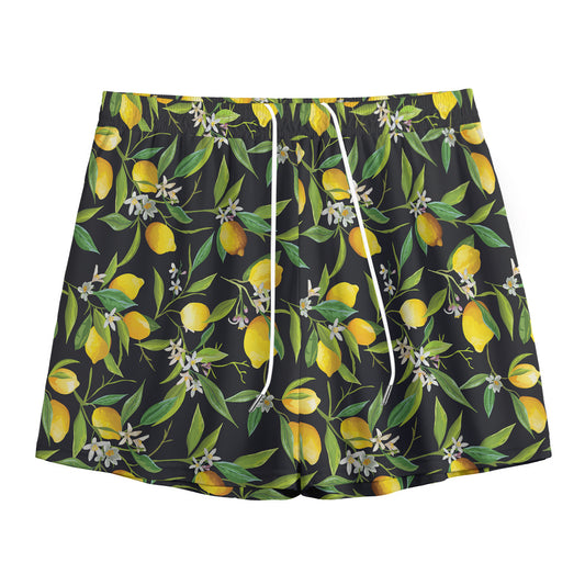 Lemon And Flower Pattern Print Mesh Shorts