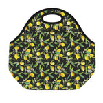 Lemon And Flower Pattern Print Neoprene Lunch Bag