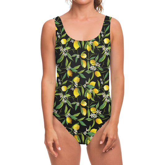 Lemon And Flower Pattern Print One Piece Swimsuit