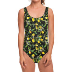Lemon And Flower Pattern Print One Piece Swimsuit