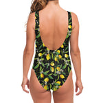 Lemon And Flower Pattern Print One Piece Swimsuit