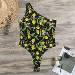 Lemon And Flower Pattern Print One Shoulder Bodysuit