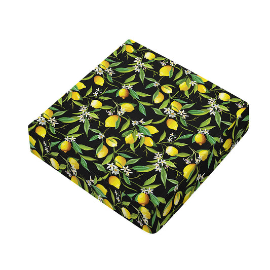 Lemon And Flower Pattern Print Outdoor Seat Cushion Cover