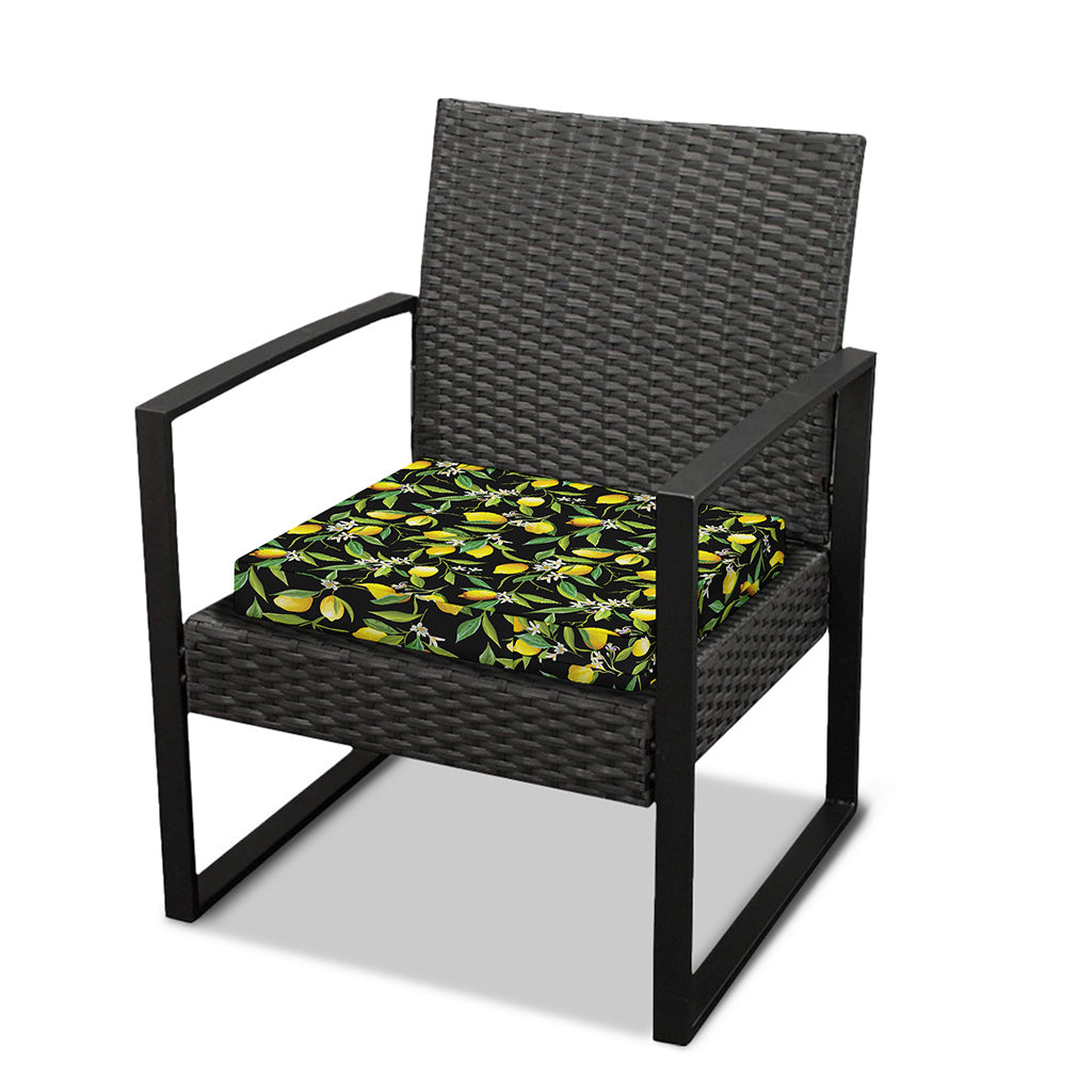 Lemon And Flower Pattern Print Outdoor Seat Cushion Cover