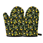Lemon And Flower Pattern Print Oven Mitts