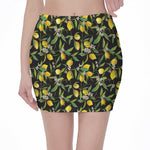 Lemon And Flower Pattern Print Pencil Mini Skirt