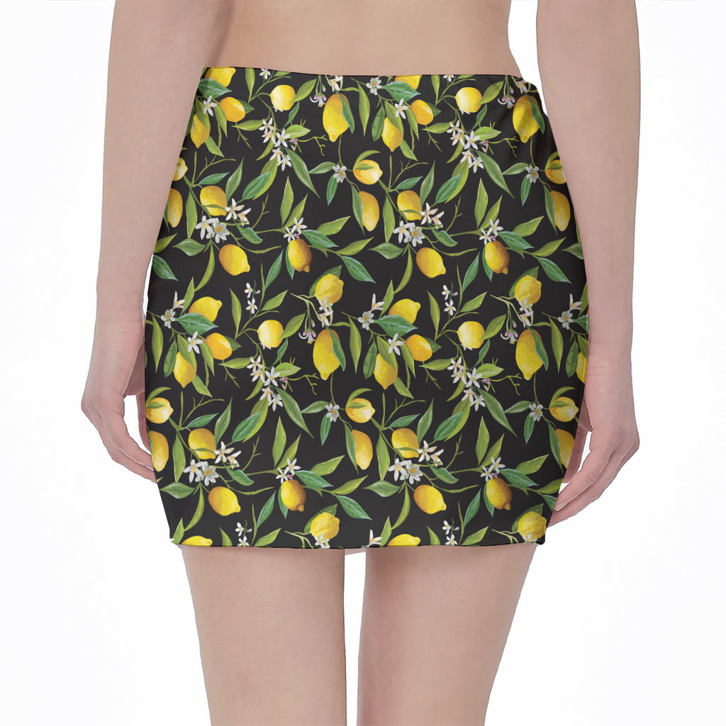 Lemon And Flower Pattern Print Pencil Mini Skirt