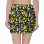 Lemon And Flower Pattern Print Pencil Mini Skirt