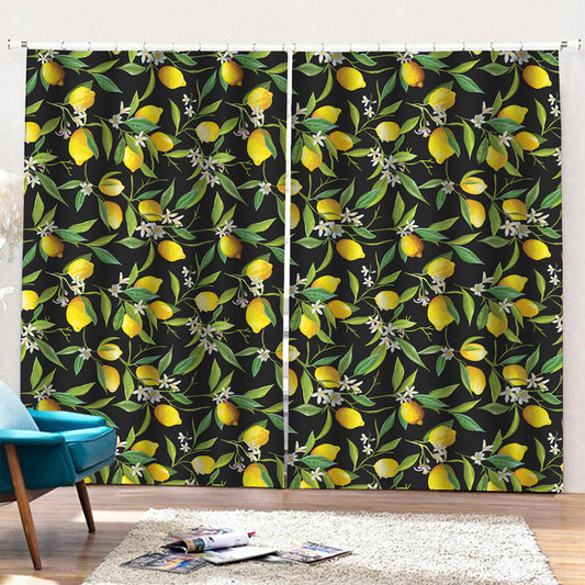 Lemon And Flower Pattern Print Pencil Pleat Curtains